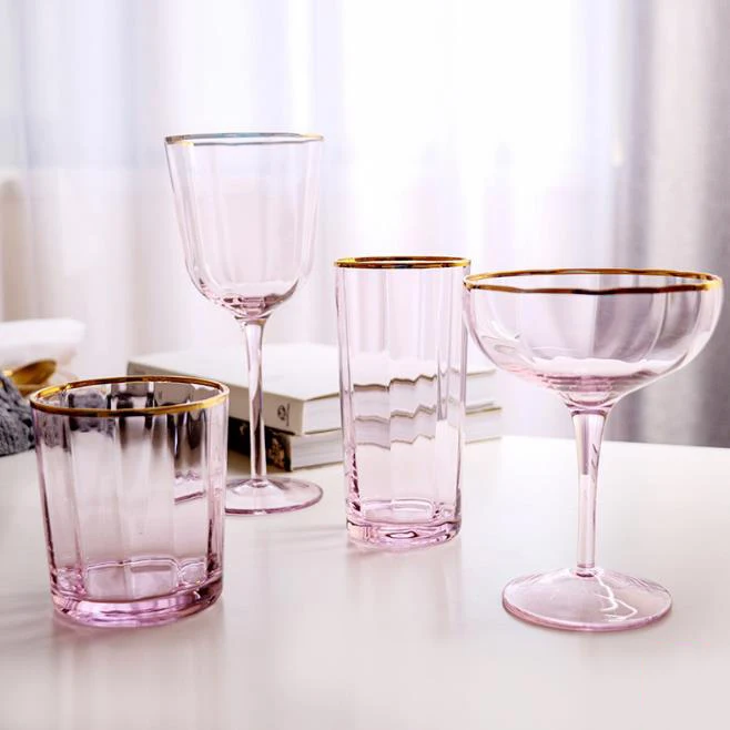 

Factory price high quality crystal glassware colored drinking glasses set pink stemless water glass