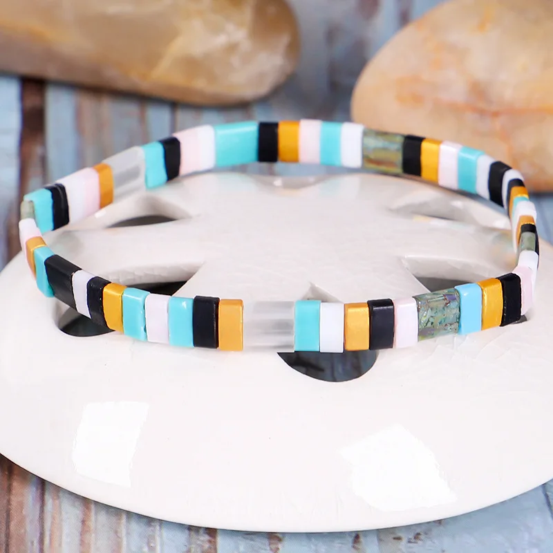 

Bohemian Wish Hotsale Handmade Woven Tila Beads Bracelet Adjustable Mix Color Miyuki Beads Bracelet For Women Girls, As picture
