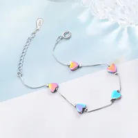 

925 silver fashion fresh and temperament colorful multi heart shaped bracelet women