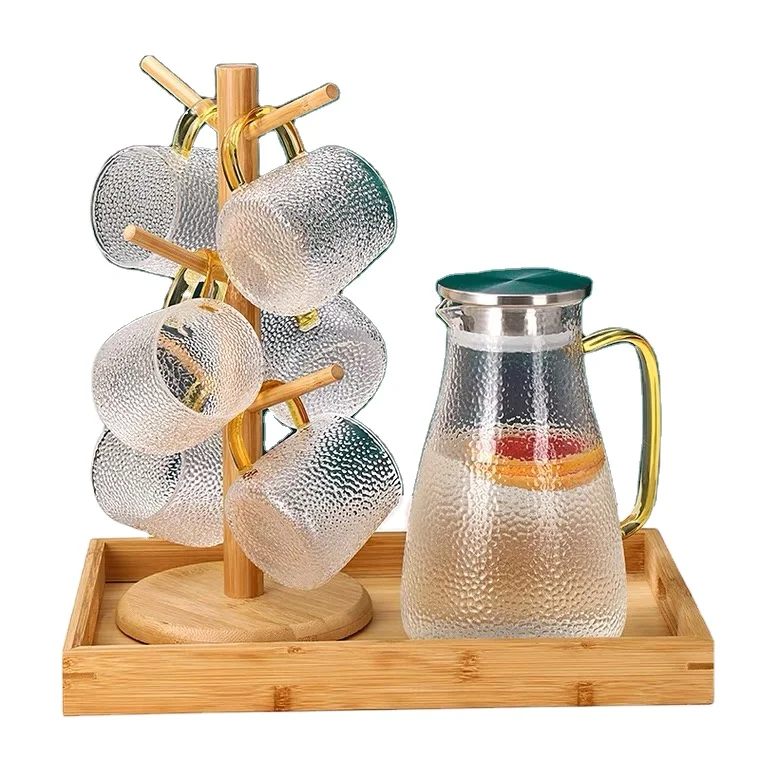 

Larger Clear Drink Ware Supplies Cold Water Juice Tea Glass Pitcher Jugs Cups Sets with lid, Transparent