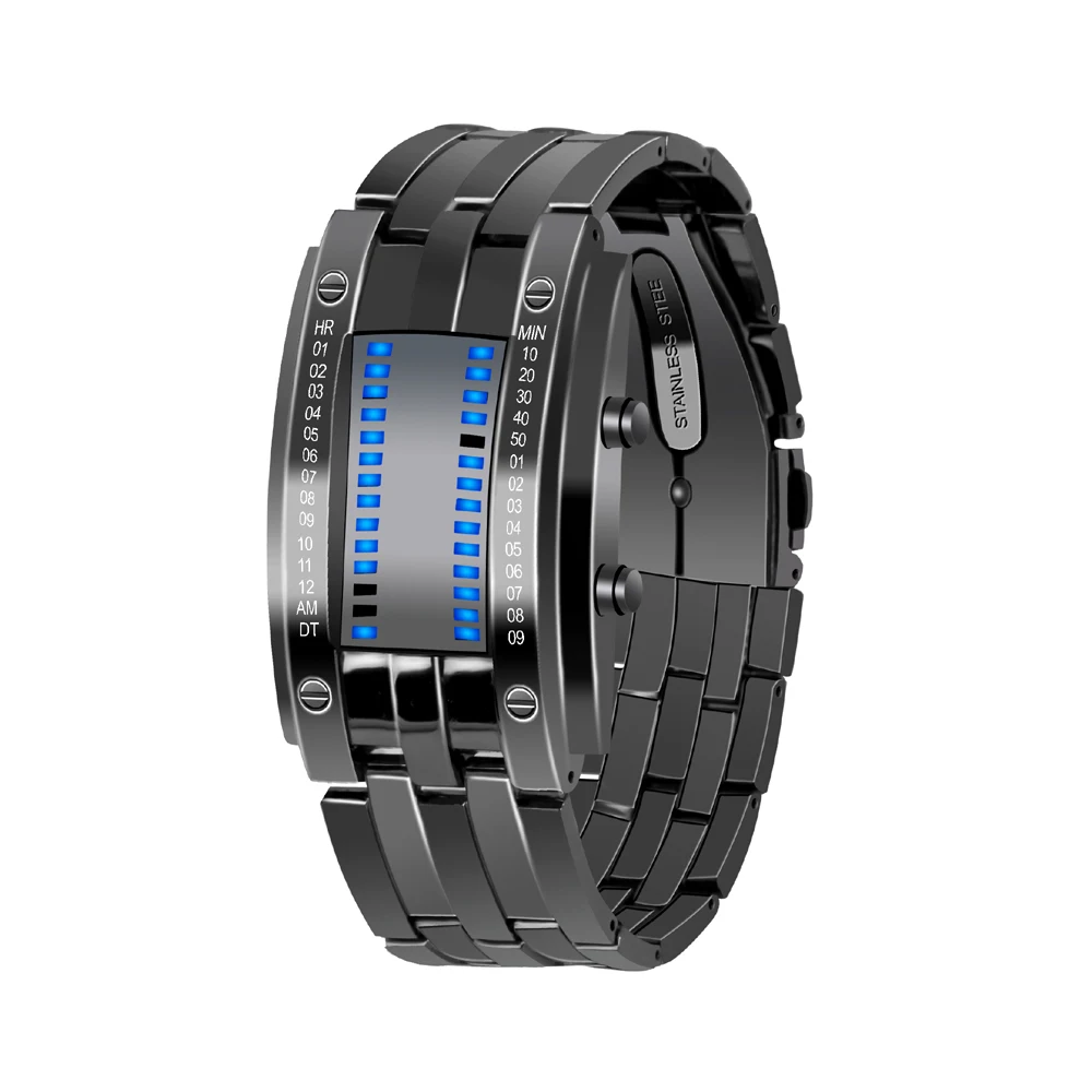 

Unique Design Binary Led Clock Digital Blue Light Display Waterproof LED Men Sport Wrist Watch, Picture