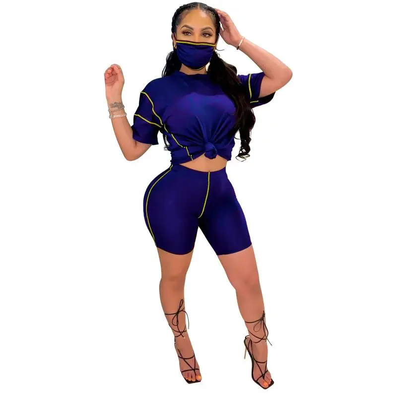 

CYB064 Women Solid Color Sport Suit Sexy Summer Two Piece Exercise Outfits Basic Tank Crop Top with Shorts, As picture