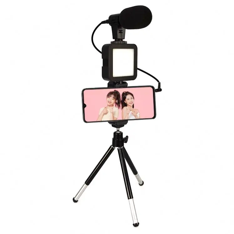 

Factory vlogging equipment kit podcast smartphone video recording microphone led fill light set, Black