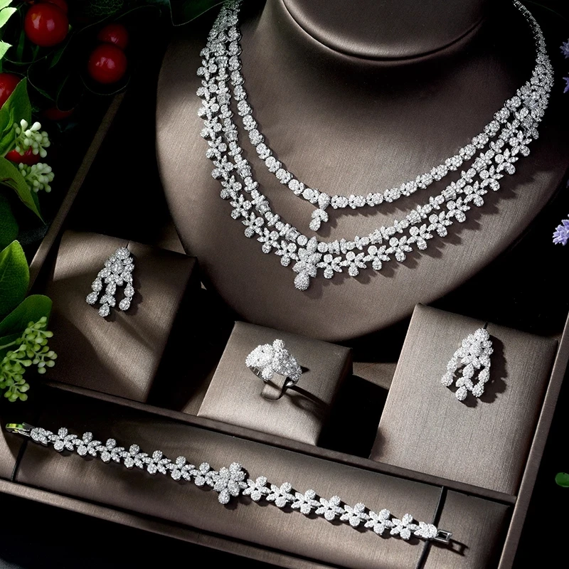 

Bridal Jewelry Set Vintage Wedding Party Jewelry Zircon Necklace Earring Bracelet and Ring Set