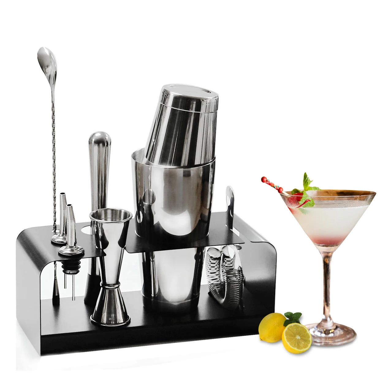 

New 8 Piece Bar Tool Set Bartender Kit Cocktail Shaker Set with Stainless Steel Stand, Customized color