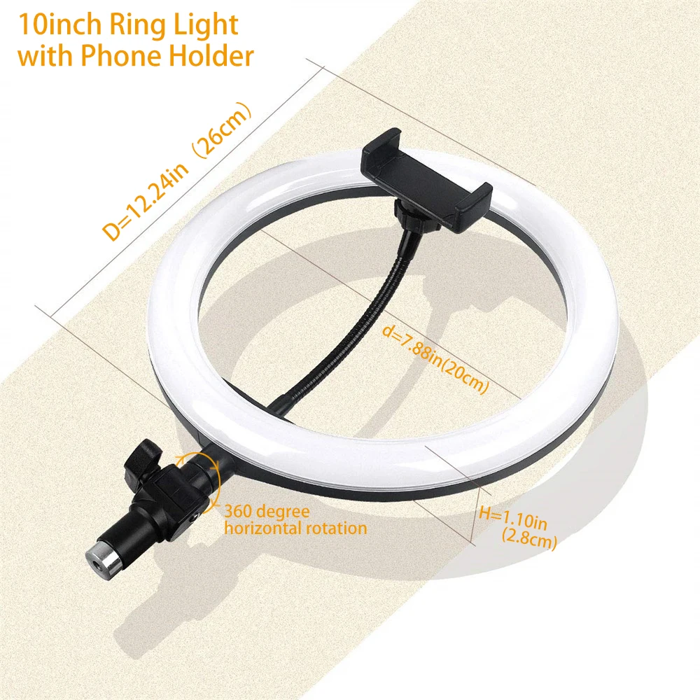 

LED Ring Light 10-inch with Tripod Stand Selfie Ringlight Photpgraphy Lamp for Makeup Video Live Lighting Shooting