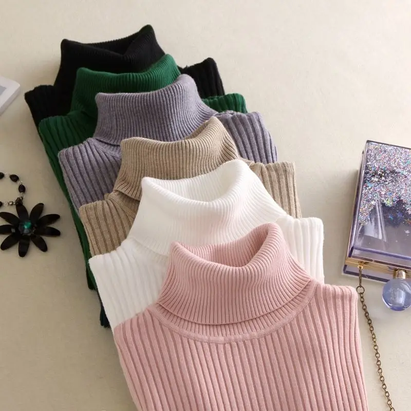 Amazon Design Autumn Winter Custom Women sweater turtleneck women high neck sweaters girl knitted cotton pullover sweater