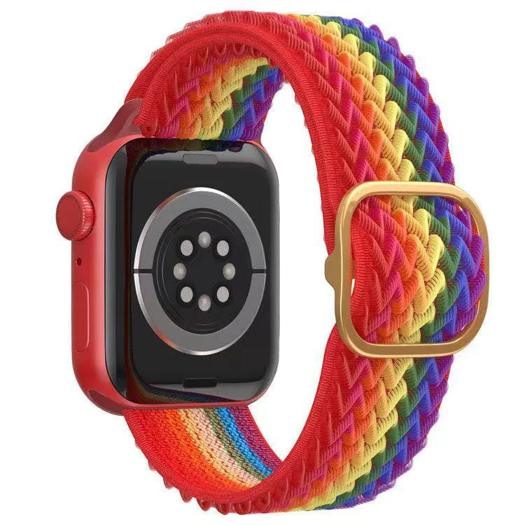 

New Wave Stretchy Elastic Fabric Solo Loop Sport Woven Nylon Watch Strap For Apple Watch Nylon Woven Bands Rainbow