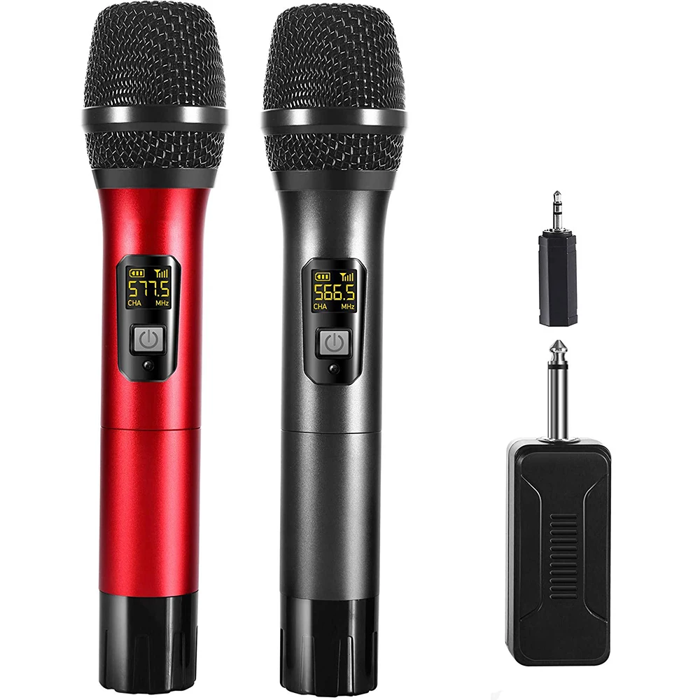 

Hot professional UHF Karaoke Wireless Microphones System Set with Rechargeable Receiver, Dark gray,&deep red