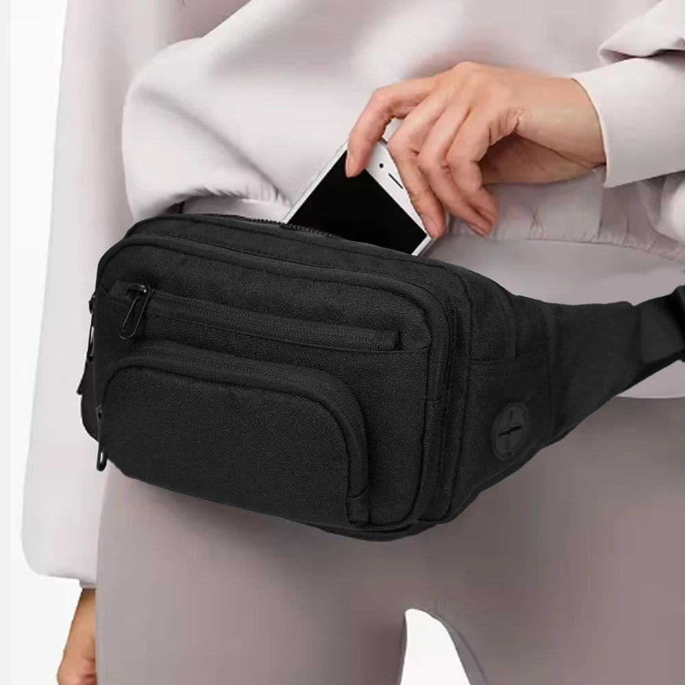 Large Crossbody Fanny Pack Women Men Nylon Zipper Anti-Theft Belt Bag Moto Biker Geometric Travel Running Hiking Workout Outdoor