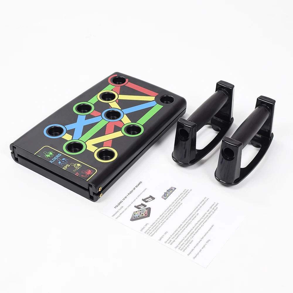 

Body Building Manufacturer Push up Rack Fitness Power Press Foldable Push up Board System Best Sale 14 in 1 Color Box OEM 1set, Black+red