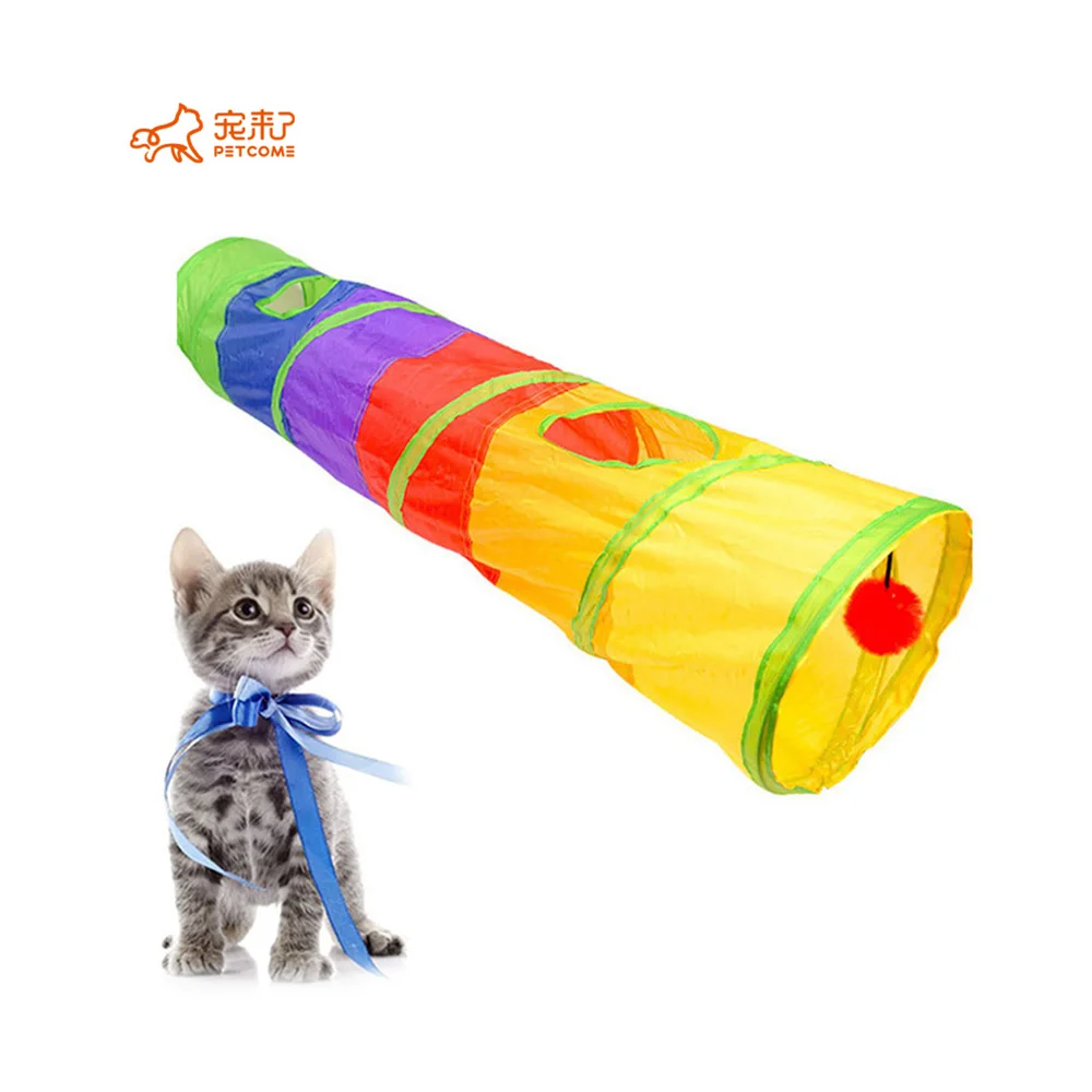 

PETCOME Manufacturers Dropshipping Summer Foldable Indoor Colorful Durable Roller Long Cat Toys With Tunnel Motion, Multicolor