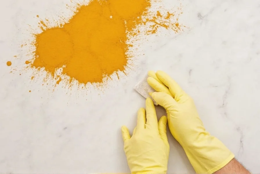 Natural ingredients for turmeric stain removal including lemon, baking soda, and vinegar