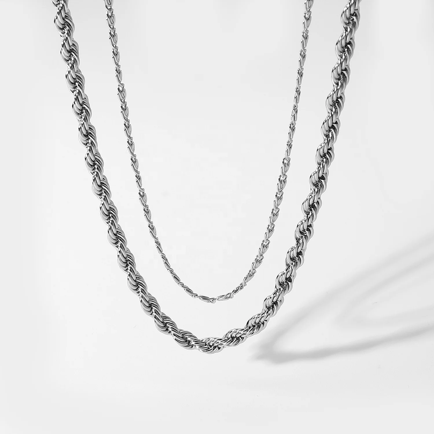

INS New Design Stainless Steel Hip Hop Jewelry Double Layer Twist Chocker Chain Necklace
