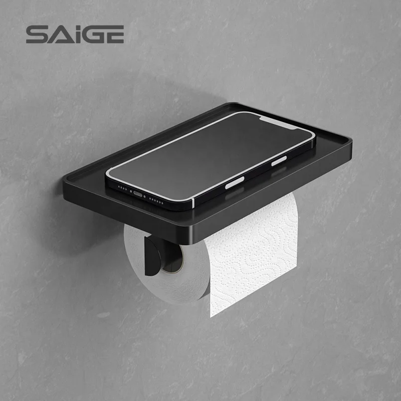 Saige Plastic Wall-Mounted Bathroom/Toilet Tissue Paper Towel Holder With Phone Shelf