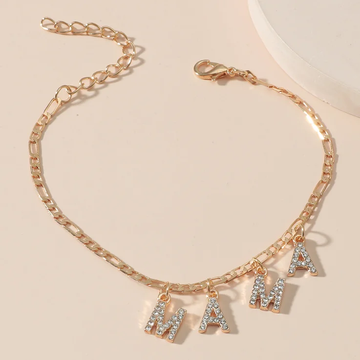 

Ins New Alphabet Hip Hop Rapper Bling Foot Jewelry Letter MaMa Iced Out CZ Cuban Initial Anklets