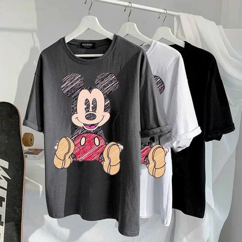 

2021 T-shirt Women Cartoon Mickey Minnie Women Short Summer Regular t Shirt O-Neck White Tops Tee Shirt Loose Femme