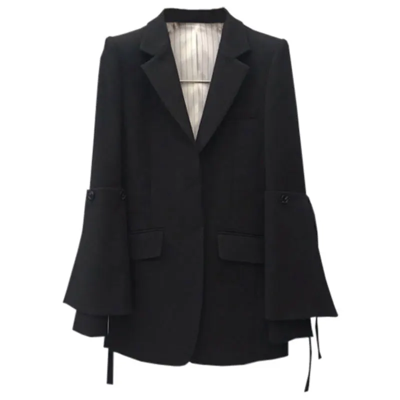 

Fashion Women's Coat 2021 Spring New Black Small Suit Jacket Women Loose Bow Mid-length Blazer