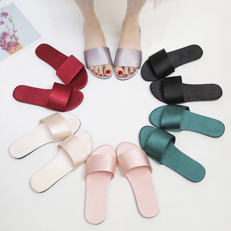 

Wedding Party Satin Bridesmaid Slippers For Bride Bachelorette Party Team Luxury Slippers, Black ,red, pink,grey,green,champagne