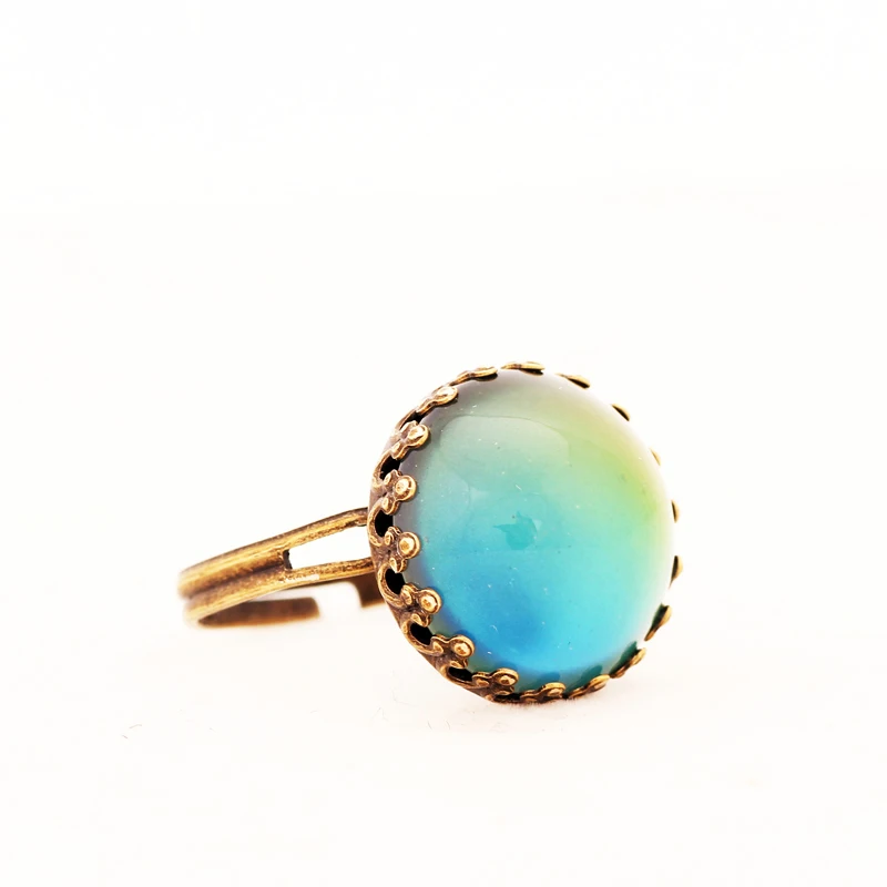 

Womens Fashion Handmade Resizable Antique Copper Plated 12 Colors Change Mood Stone Ring