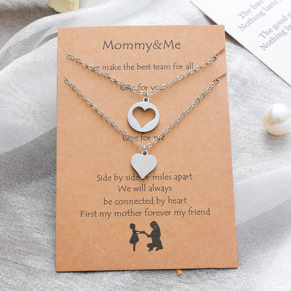 

New Arrival Back to School Gift Stainless Steel Necklace Mother Daughter Hollow Heart Shaped Necklace Set for Women, Steel color