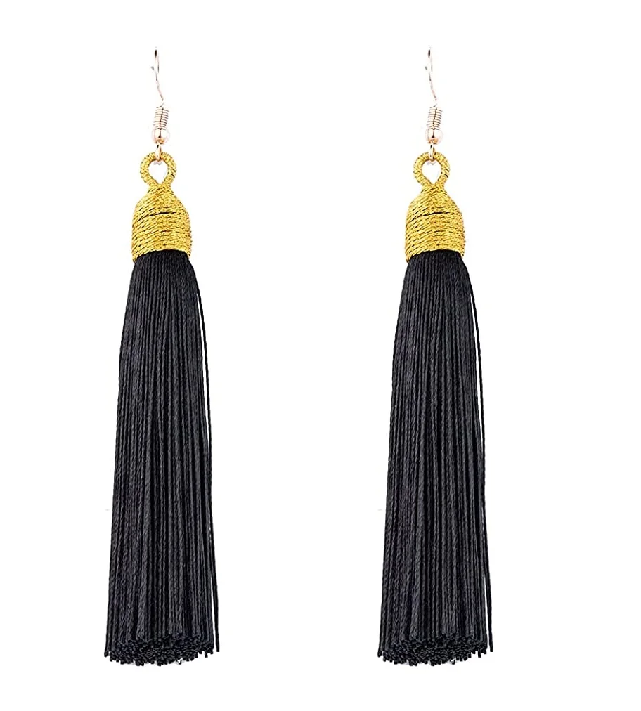 

Fringe Dangle Earrings Bohemian Handmade Thread Tassel Drop Earrings Long Woven Tassel Earrings, Picture shows