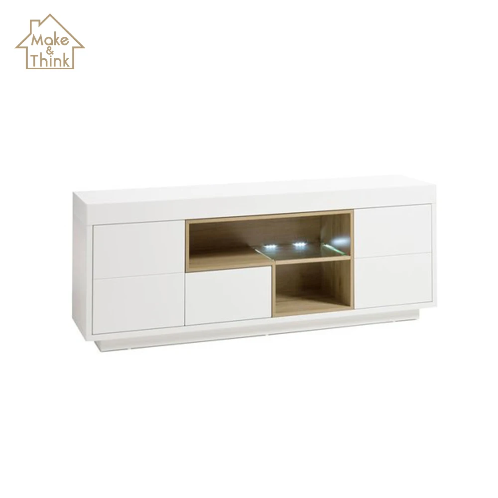 
White wooden living room storage led tv unit cabinets chests modern designs 