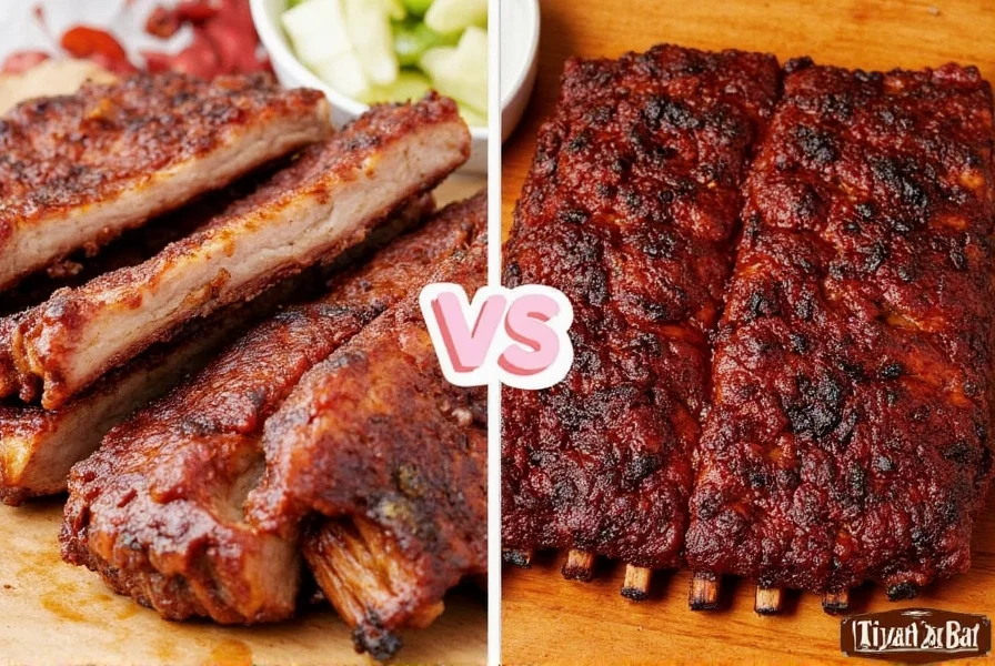 Selecting fresh ribs at the butcher shop