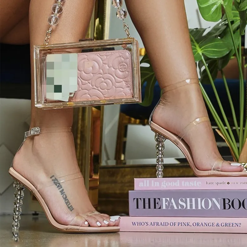 

Beautiful Crystal ladies Slippers Square Toe women sandals sexy clear women high heel shoes
