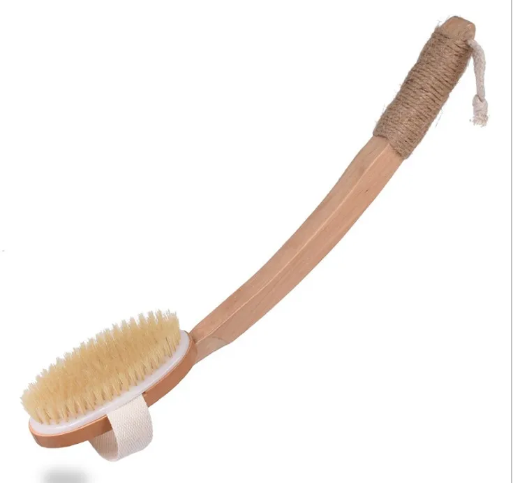 

wooden Long handle curve removable body back brush for shower ,exfoliating