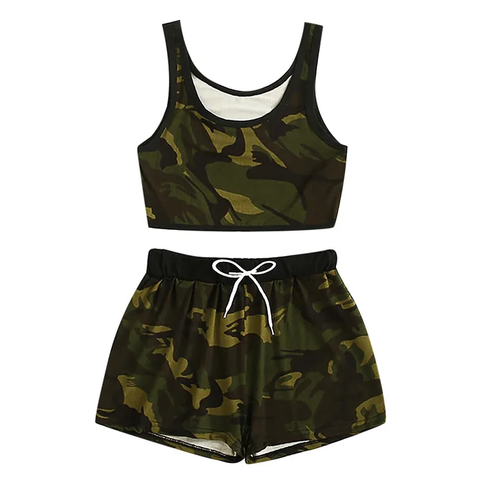 

2020 Wholesale New Product Women Camouflage Cropped Top Tracksuit Yoga Tank Top And Shorts Set