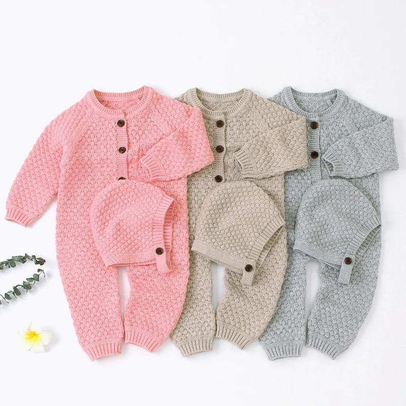 

ecowalson Baby Clothing Long Sleeve Newborn Boys Jumpsuits Outfits Autumn Knit Infant Girls Overalls Winter Warm Children Wear