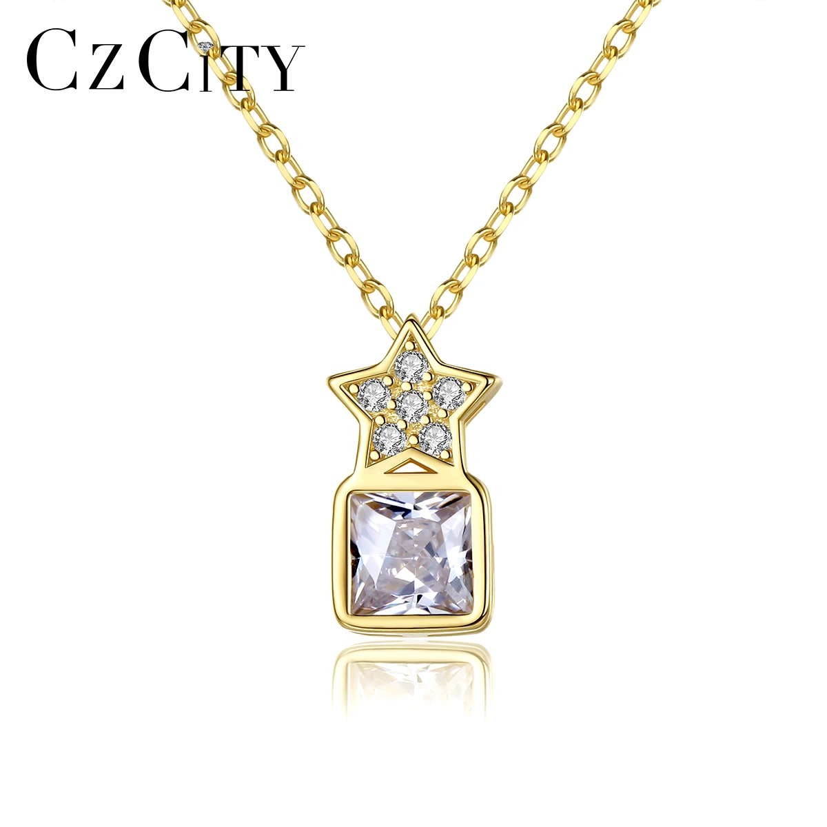 

CZCITY Summer Necklace Jewelry Woman Charm Designer Trendy Chain Silver Fashion 925 Star Iced Out Pendant