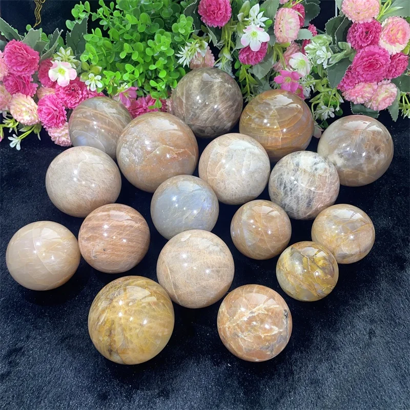 Healing Orange Moonstone Ball Natural Reiki Stone Pench Moonstone Sphere for Decor