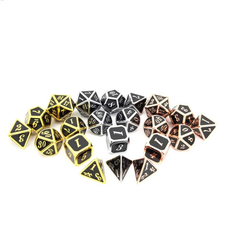 

Polyhedral metal dice Black enamel dice metal dnd game dice set 7 d6 d20 d4 d12 d24