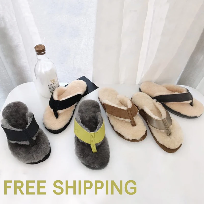 

Free Shipping Sheepskin Leather Slippers, Customized color