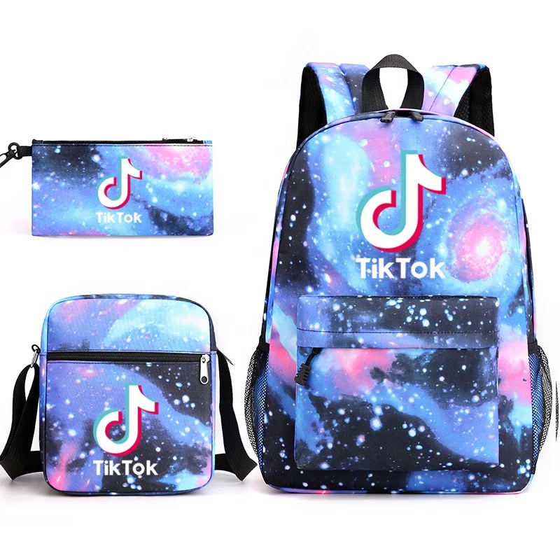 

Tik Tok Backpack Student School Bag + Small Shoulder Bag + Pencil Case Three-piece Set Fortnite backpack