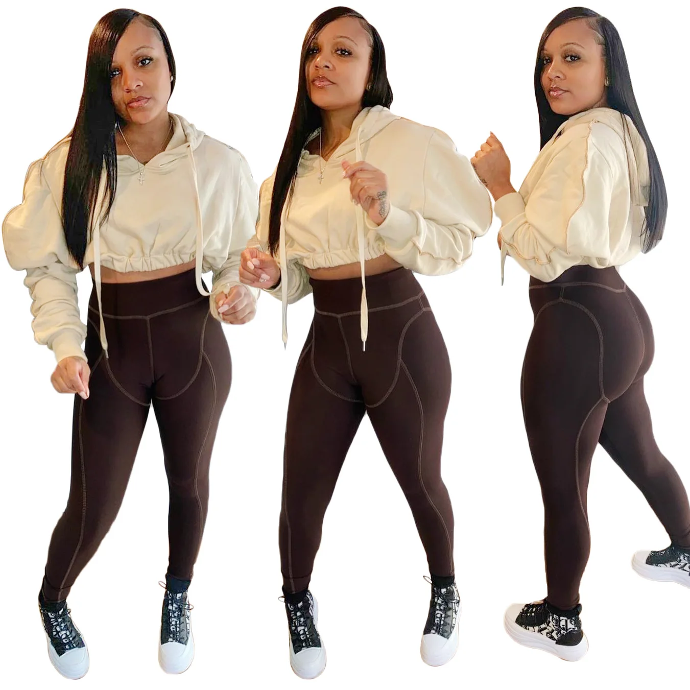 

Rx-390023 Street Fashion Hoodie Leggings Pants Outfits Women's Clothing Crop Top Set Women Spring 2 Piece Sets