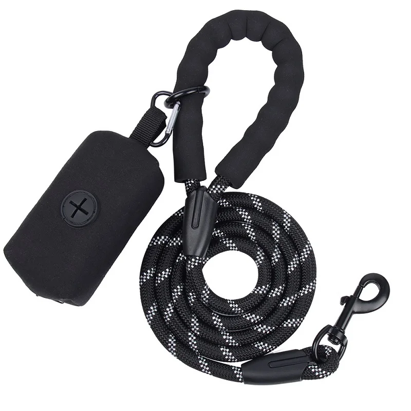 

Amazon Wholesale Pet Dog Nylon Round Rope Reflective Dog Chain Single Traction Rope Leash With Poop Bag Holder, Black/blue/red