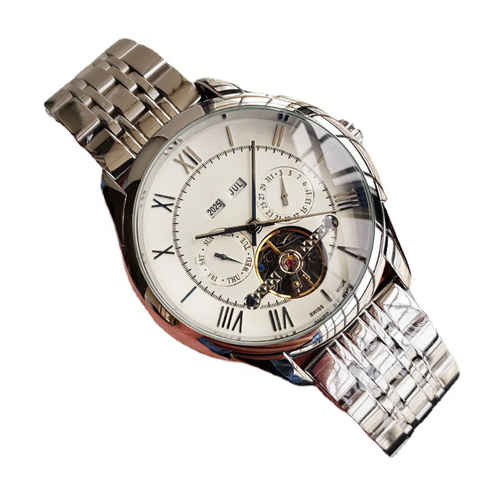 

luminous waterproof self wind business style automatic mechanical tourbillon stainless steel analog watch