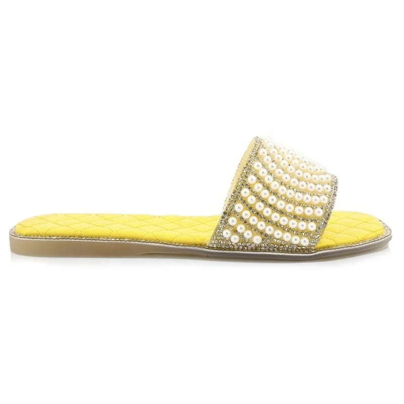 

2020 New Arrival Summer Diamond Pearl Flip-flops Wedding Beach Sandal Women Girls Females Ladies Shoes, White yellow blue blackcustomzied