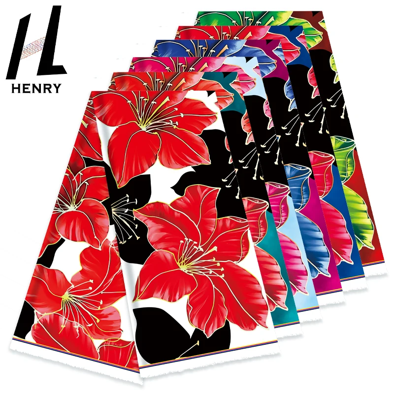 

Henry Big Floral Pattern Design Black Background Brightly Colored Printed Fabric For Mumu Dress