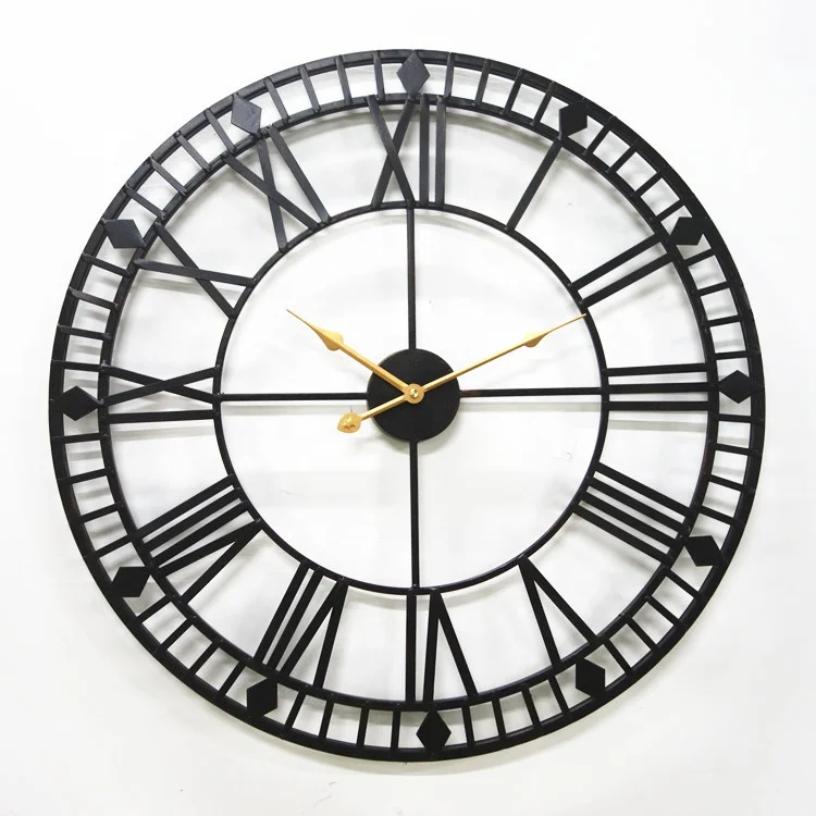 

Nordic Extra Large Wrought Iron Vintage Roman Numeral Quartz Classical Wall Clock Design