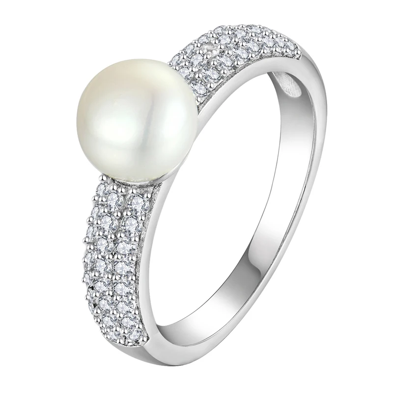 

Wholesale Customized Freshwater Pearl Ring Gifts Rhodium Plated 925 Sterling Silver Handmade Dainty Pearl Rings Jewelry Women