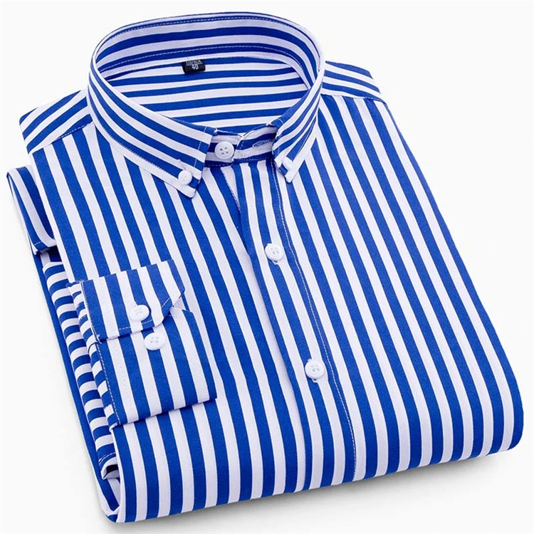 

2020 Spring New formal long sleeve cardigan t-shirt slim striped man's cotton business shirt, Picture shown