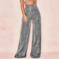 

Fashion Avant-Garde Mid Waist Loose Bright Wide Leg Pants Trousers Women Pantalon Femme