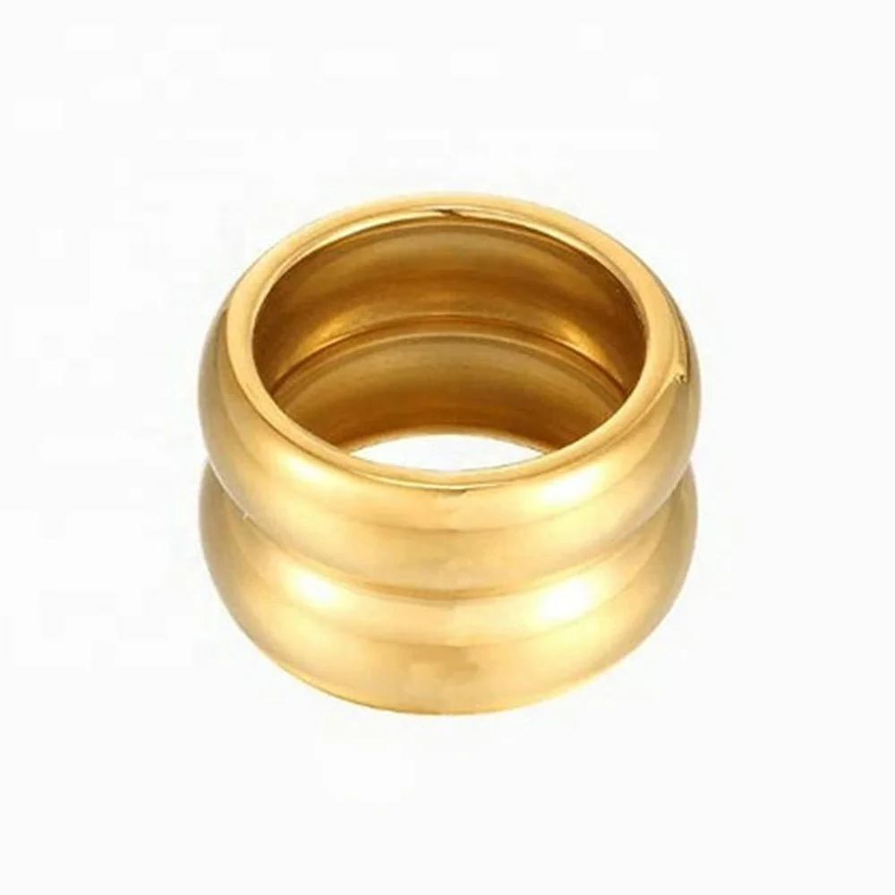 

2022 13mm Wide 18K Gold IP Plating Stainless Steel Smooth Wedding Band Chunky Rings Gorgeous Detailed Gold Band Ring For Ladies