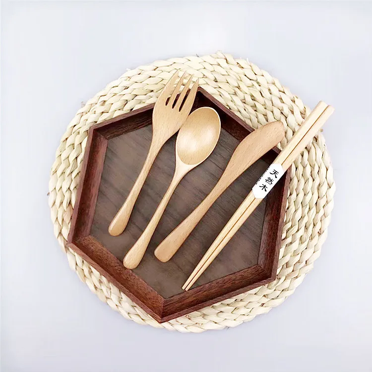 Eco Friendly High Quality Reusable Wooden Christmas Stainless steel dinnerware cutlery set