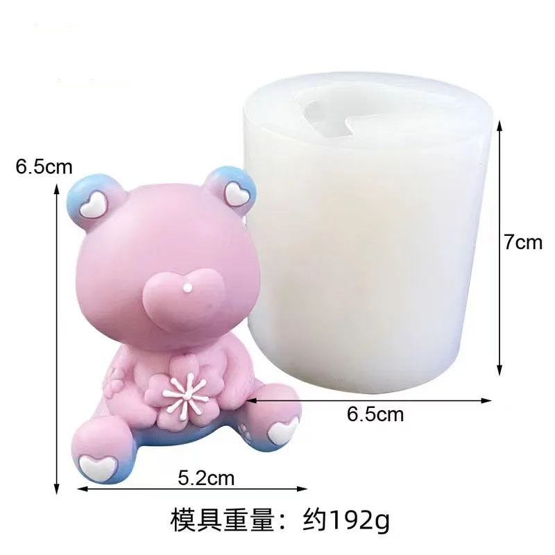 

W264 ins love bear 3D cartoon plaster candle ice tray silicone mold, As picture