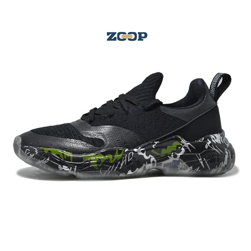 

Breathable men sport shoes fly knit upper camouflage sole fashion sneakers, Black